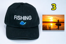 Load image into Gallery viewer, Birthday Fishing gift a Baseball Cap low cost with Fish image  + card FREE shipping
