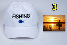 Load image into Gallery viewer, Birthday Fishing gift a Baseball Cap low cost with Fish image  + card FREE shipping
