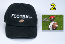 Load image into Gallery viewer, Football Birthday Baseball Cap low cost with embroidered Football + card FREE shipping
